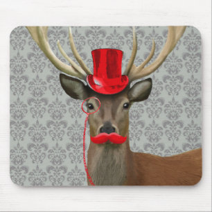 Deer With Red Hat and Moustache Mouse Mat