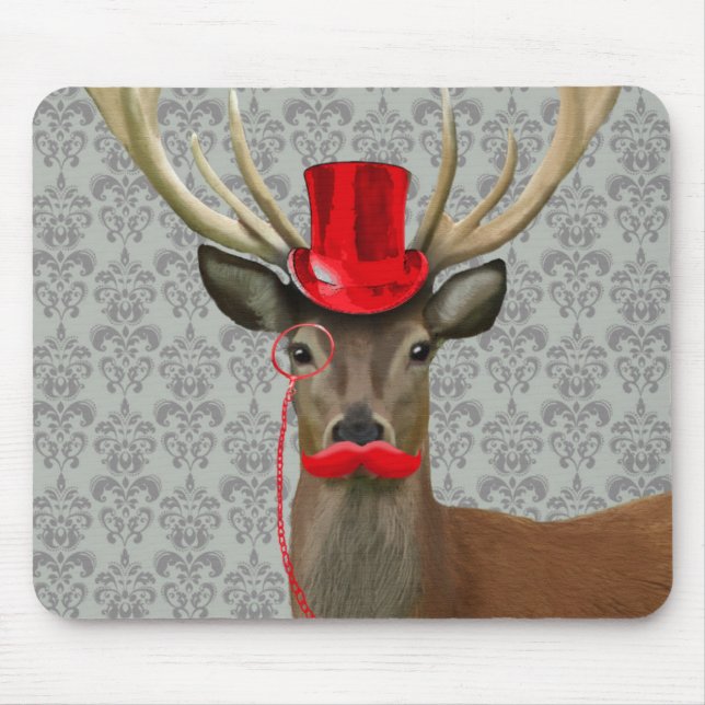 Deer With Red Hat and Moustache Mouse Mat (Front)