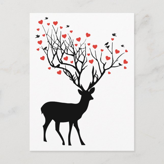 Deer with red hearts postcard (Front)