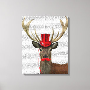 Deer with Red Top Hat and Moustache Canvas Print