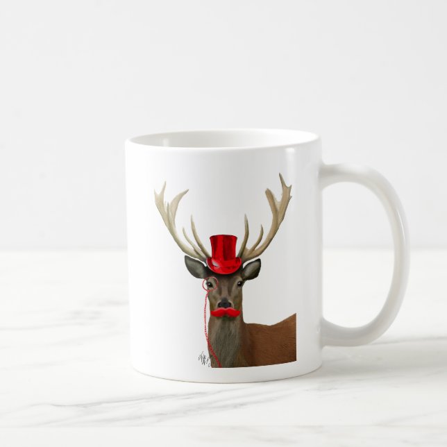 Deer with Red Top Hat and Moustache Coffee Mug (Right)