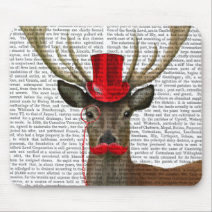 Deer with Red Top Hat and Moustache Mouse Mat