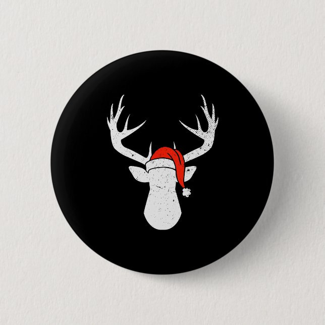 Deer With Santa Hat Christmas Pajama Hunting Gift  6 Cm Round Badge (Front)