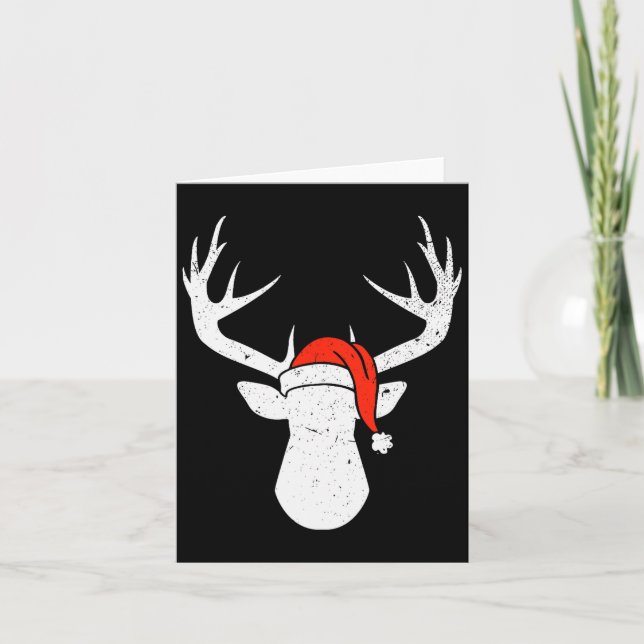Deer With Santa Hat Christmas Pajama Hunting Gift  Card (Front)