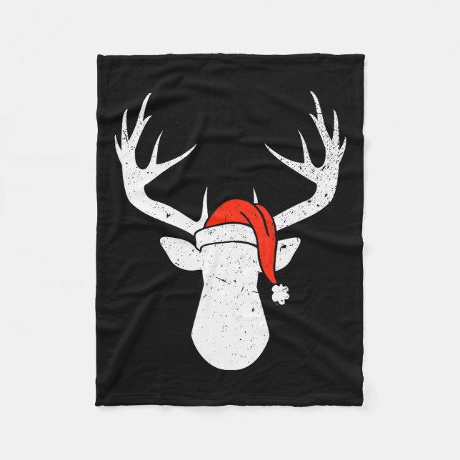 Deer With Santa Hat Christmas Pajama Hunting Gift  Fleece Blanket (Front)