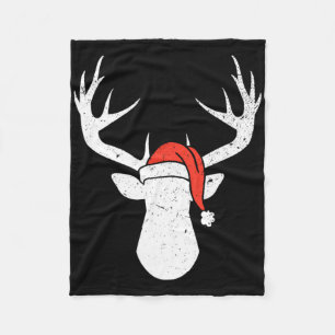Deer With Santa Hat Christmas Pajama Hunting Gift Fleece Blanket