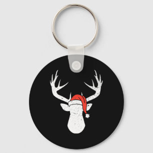 Deer With Santa Hat Christmas Pajama Hunting Gift  Key Ring