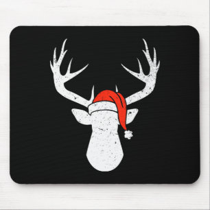 Deer With Santa Hat Christmas Pajama Hunting Gift Mouse Mat