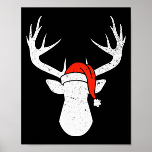 Deer With Santa Hat Christmas Pajama Hunting Gift  Poster