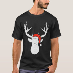 Deer With Santa Hat Christmas Pajama Hunting Gift T-Shirt