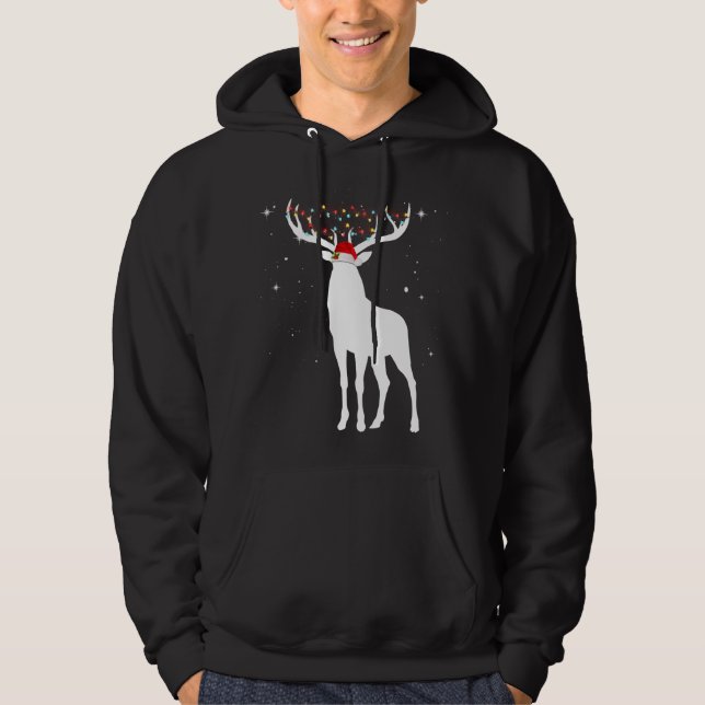 Deer With Santa Hat Lights Christmas Pajama Huntin Hoodie (Front)