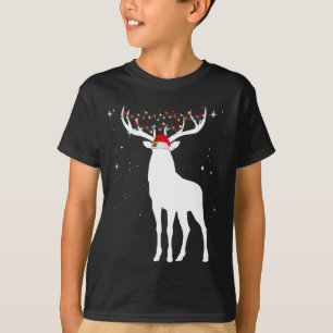 Deer With Santa Hat Lights Christmas Pajama Huntin T-Shirt