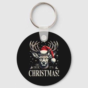 Deer With Santa Hat Oh Deer It's Christmas Key Ring