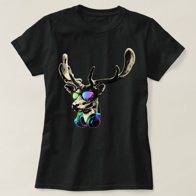 Deer With Sunglasses And Headphones Music Summer D T-Shirt (Design Front)