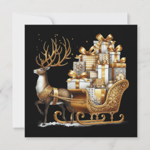 Deer with the sleight of Christmas toys Holiday Card