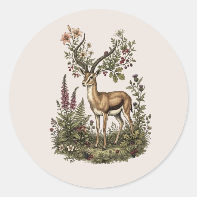 Deer with Wildflower  Classic Round Sticker (Front)