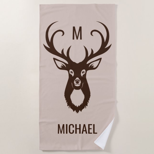 Deer with Your Name & Monogram beach towel (Front)