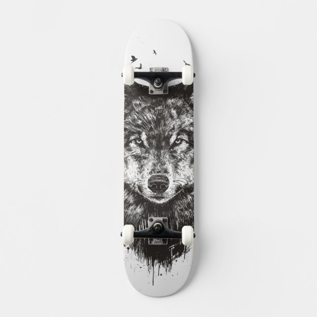 Deer wolf (black and white) skateboard (Front)