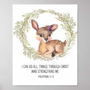 Deer Woodland Animal Wall Art, Scripture Nursery P Poster