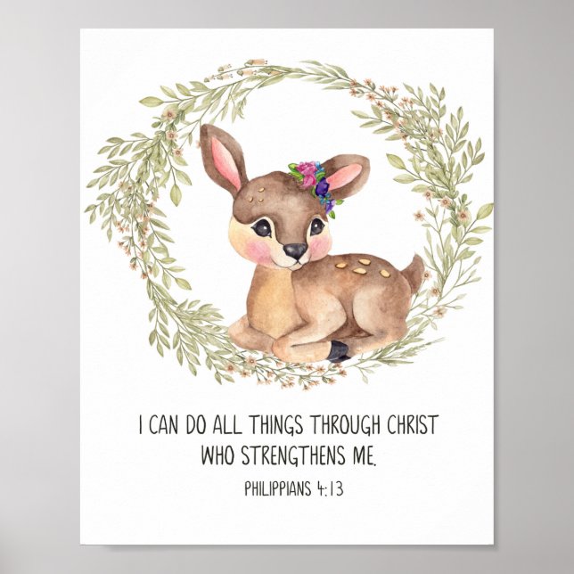 Deer Woodland Animal Wall Art, Scripture Nursery P Poster (Front)