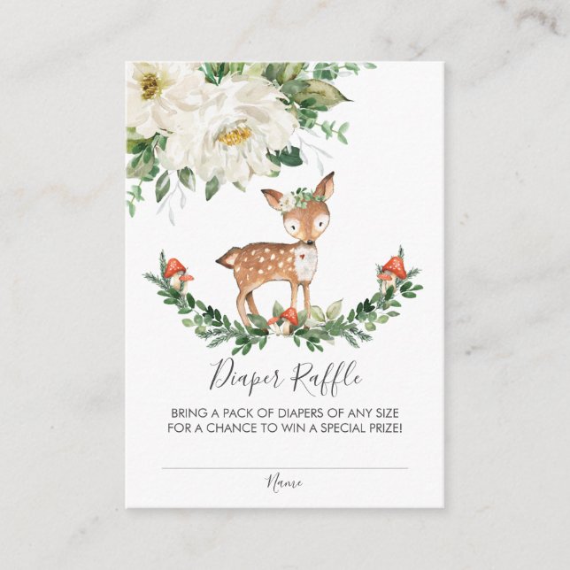 Deer Woodland Animals Baby Shower Diaper Raffle Enclosure Card (Front)