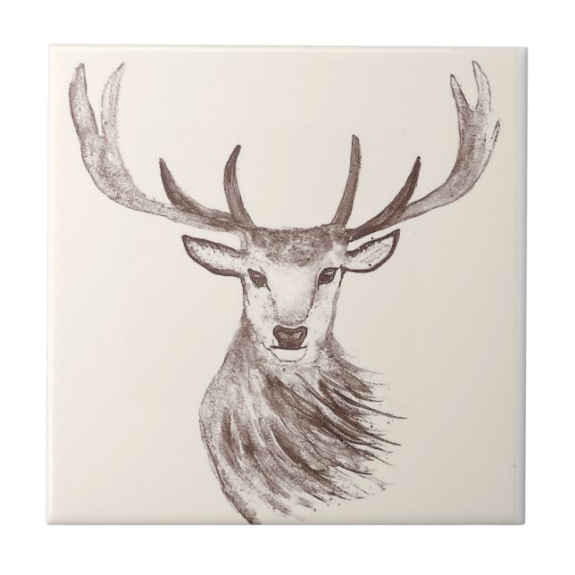 Deer woodland animals Vintage black rustic  Tile (Front)