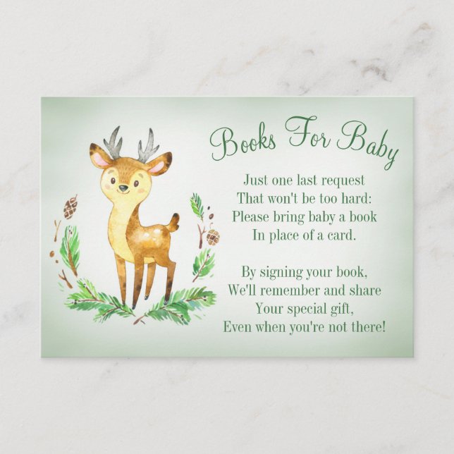 Deer Woodland Baby Shower Book Card Bring A Book (Front)