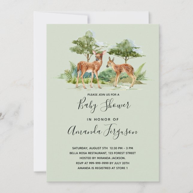Deer woodland forest animals baby shower invitation (Front)