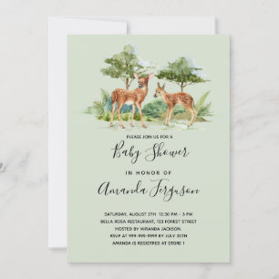 Deer woodland forest animals baby shower invitation