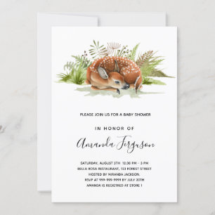 Deer woodland forest baby shower invitation