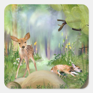 Deer Woodland Friends Square Sticker