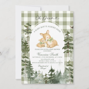 Deer Woodland Gingham Baby  Shower Invitation
