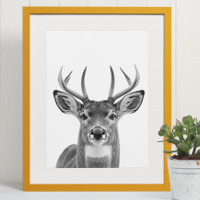 Deer Woodland Modern Portrait black white