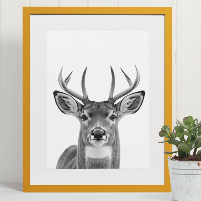 Deer Woodland Modern Portrait black white   Poster (Creator Uploaded)