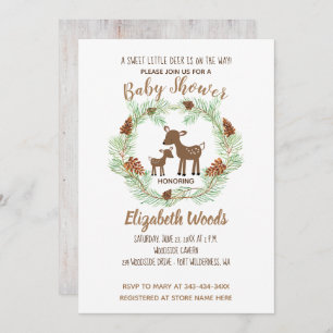 Deer Woodland Pine Forest Baby Shower Invitation