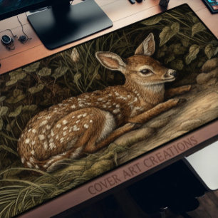 Deer, Young Whitetail Fawn Resting, William Morris Desk Mat
