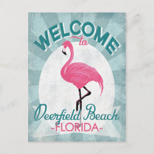 Deerfield Beach Florida Pink Flamingo Retro Postcard