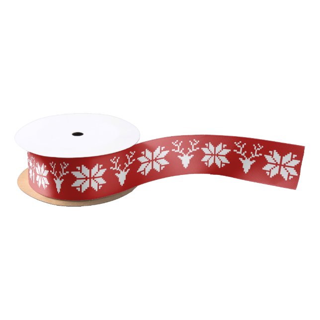 Deers And Snowflakes Ornaments Satin Ribbon (Spool)