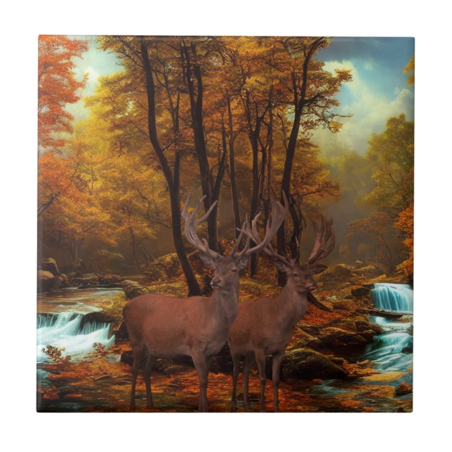 Deers By A Woodland Stream Tile (Front)