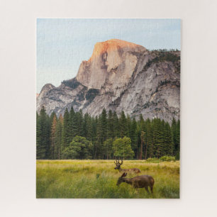 Deers in a Field Mountains Landscape Jigsaw Puzzle