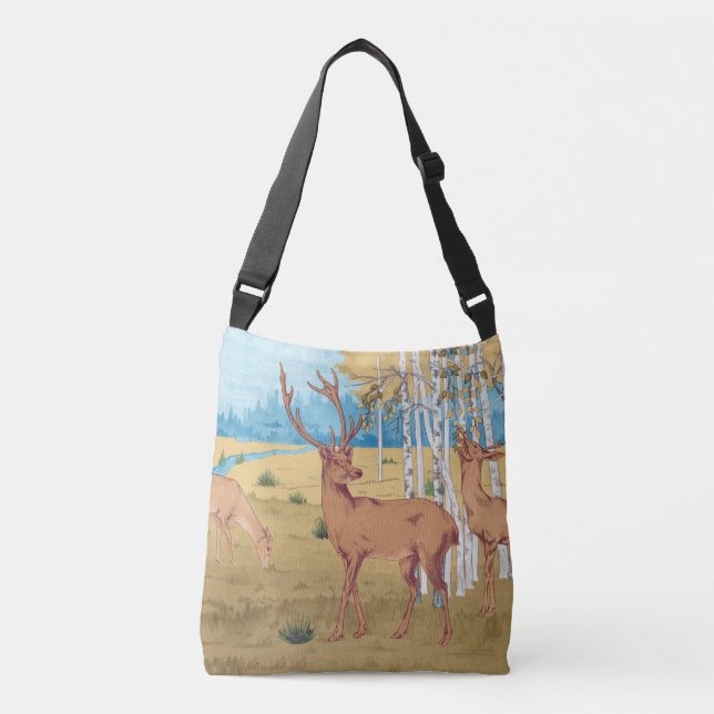 Deers in Forest Vintage Animal Crossbody Bag (Front)