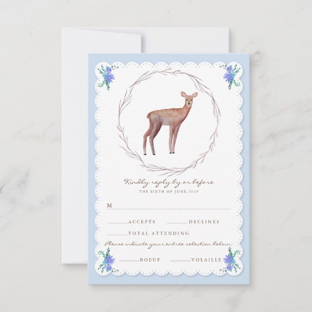 Deers in Love Woodland Winter Wedding RSVP (Front)