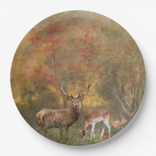 Deers in the autumn forest   paper plate