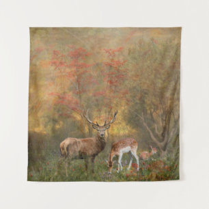 Deers in the autumn forest tapestry