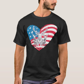 Deers With America Flag Western 4Th Of July Huntin T-Shirt