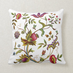 Deerwod Faux Jacobean Embroidered Pillow