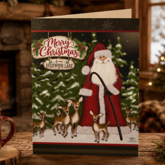 Deerwood Lake Deer Santa Christmas Card