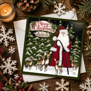 Deerwood Lake Deer Santa Christmas Card