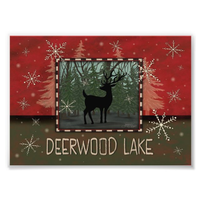 Deerwood Lake Inspirivity  Rustic Trees Deer Photo Print (Front)