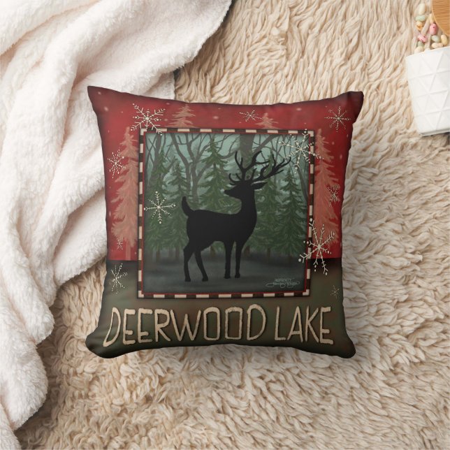 Deerwood Lake Rustic Deer Pine Inspirivity Pillow (Blanket)